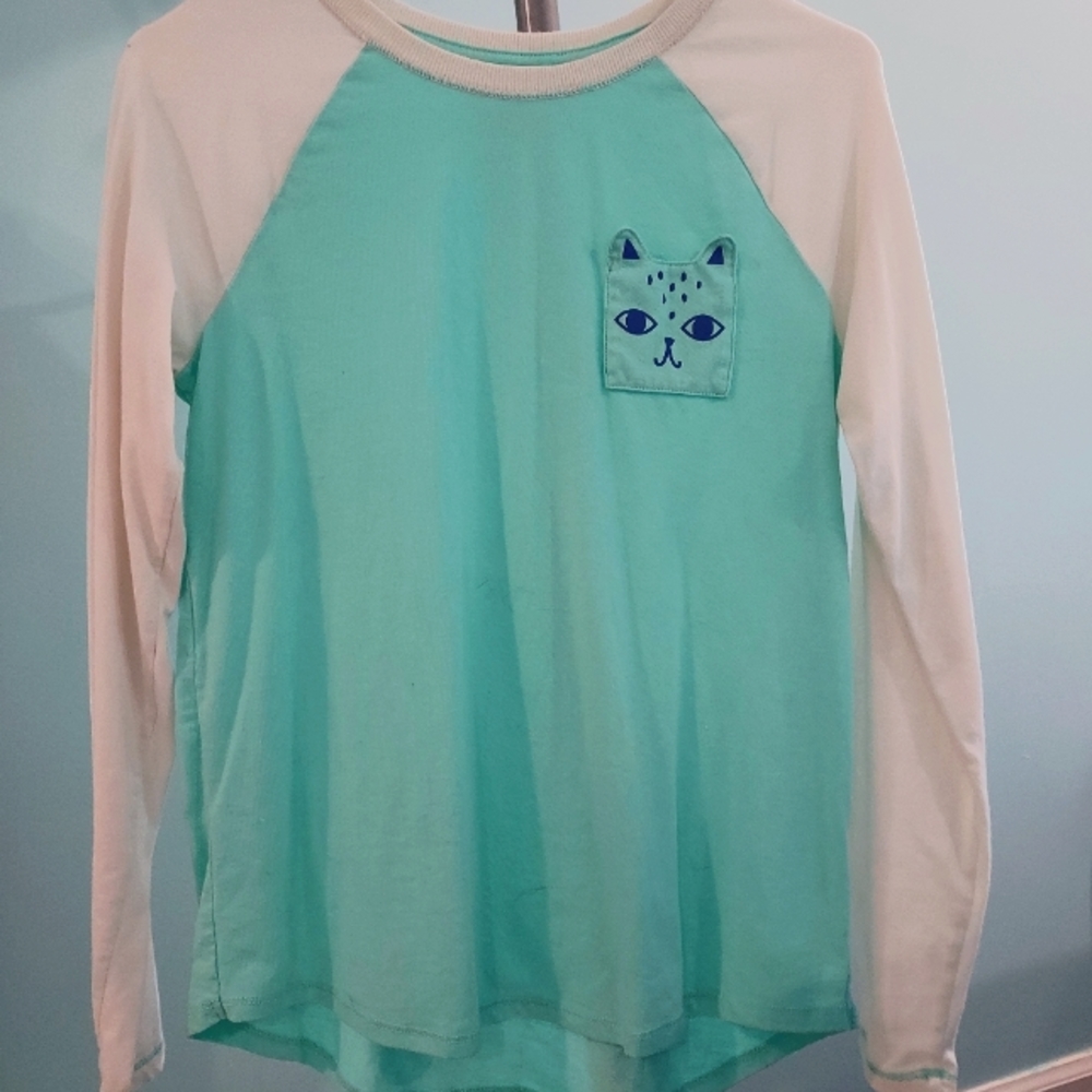 Cute cat long sleeve shirt with pocket